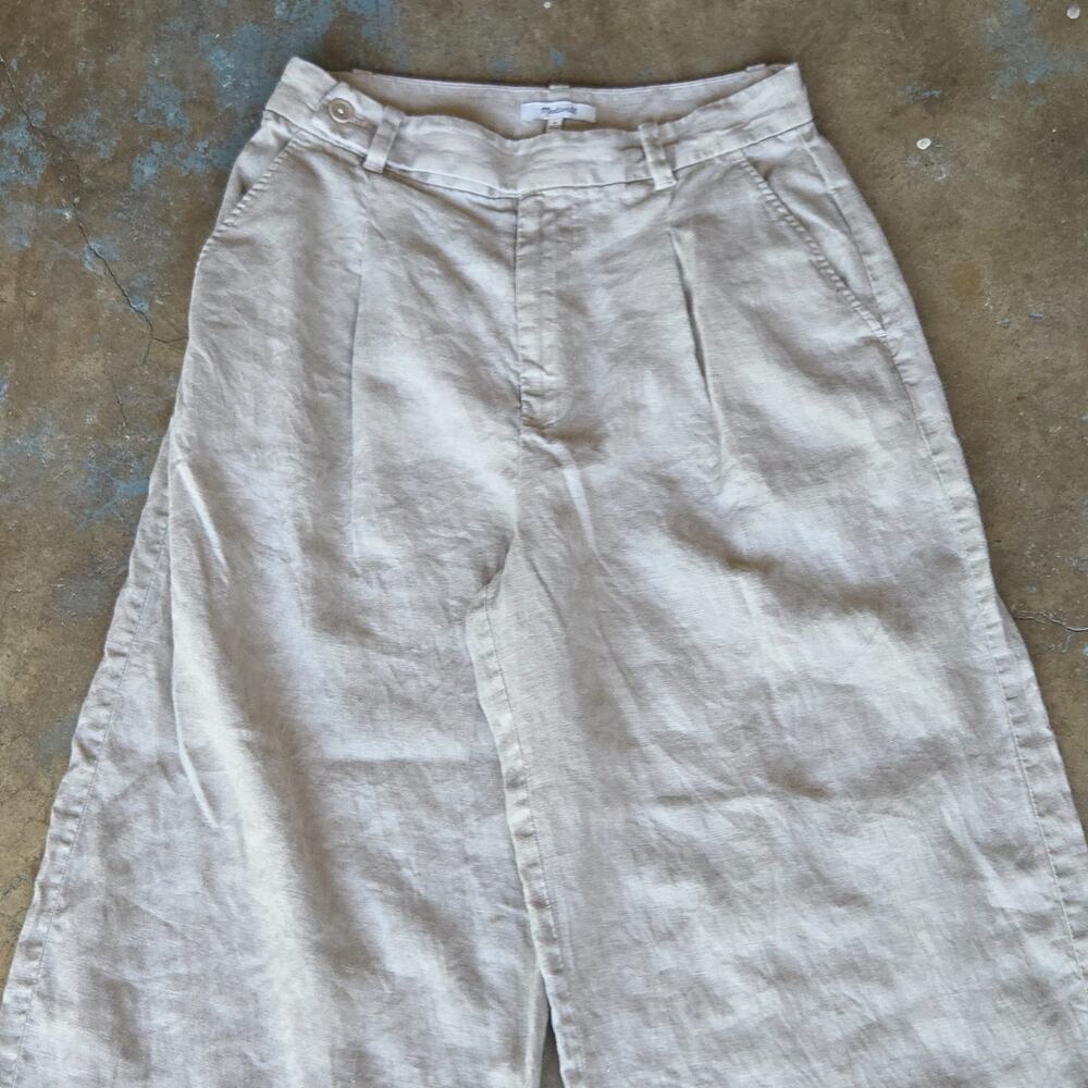 Madewell The Harlow Wide Leg Pant 100% Linen Size 8 Natural Pleated NJ996 - Picture 4 of 11